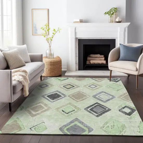 Artichoke Green Taupe And Gray Geometric Washable Indoor Outdoor Area Rug Photo 8