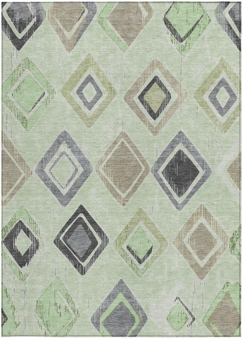 Artichoke Green Taupe And Gray Geometric Washable Indoor Outdoor Area Rug Photo 3