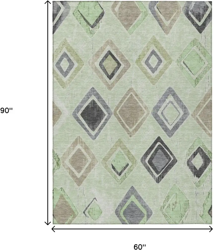 Artichoke Green Taupe And Gray Geometric Washable Indoor Outdoor Area Rug Photo 9