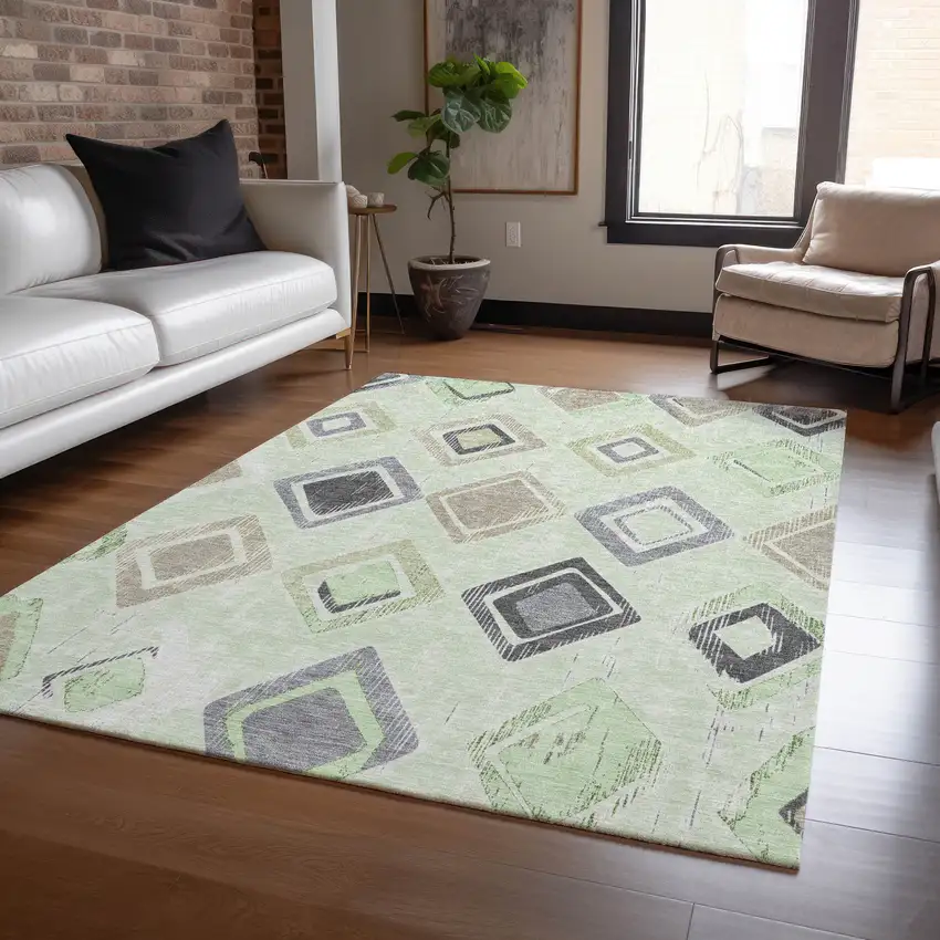 Artichoke Green Taupe And Gray Geometric Washable Indoor Outdoor Area Rug Photo 6