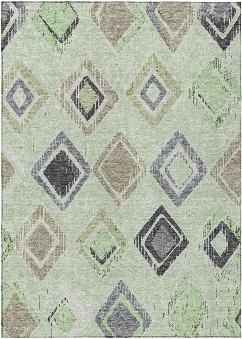 Artichoke Green Taupe And Gray Geometric Washable Indoor Outdoor Area Rug Photo 1