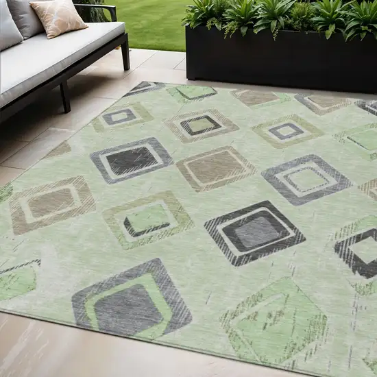 Artichoke Green Taupe And Gray Geometric Washable Indoor Outdoor Area Rug Photo 2