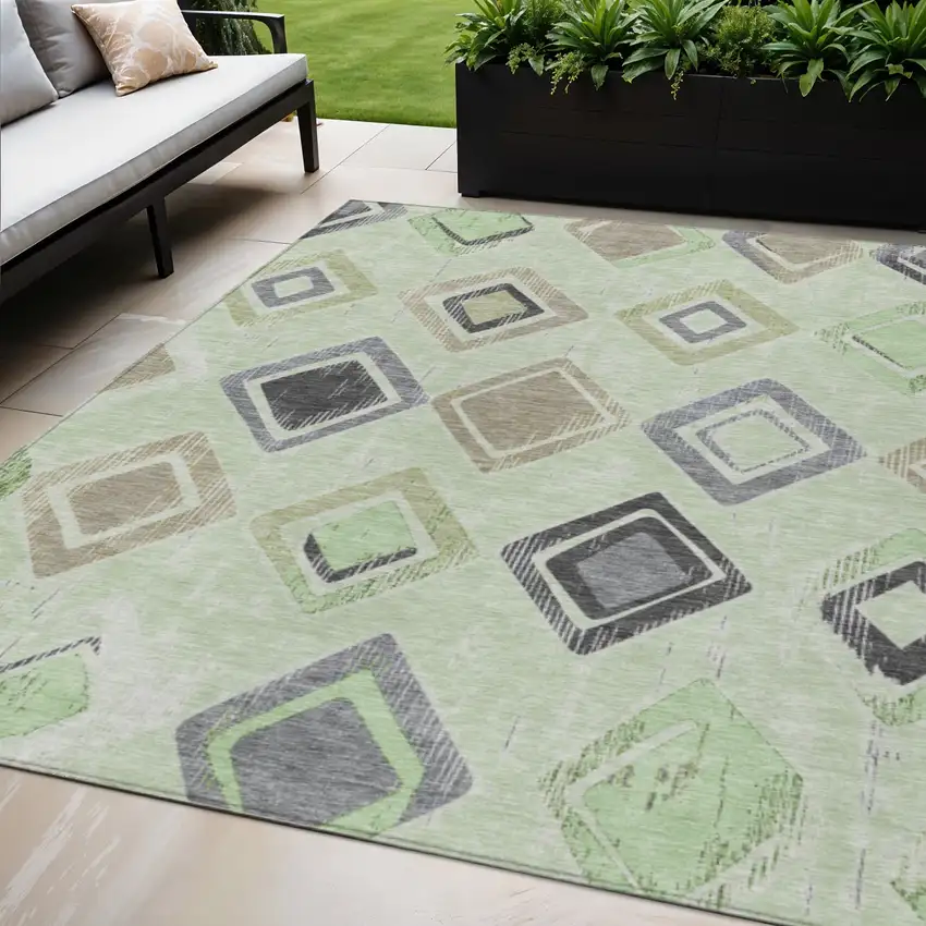Artichoke Green Taupe And Gray Geometric Washable Indoor Outdoor Area Rug Photo 2