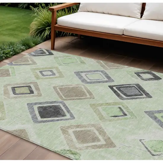 Artichoke Green Taupe And Gray Geometric Washable Indoor Outdoor Area Rug Photo 2