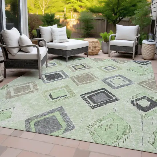 Artichoke Green Taupe And Gray Geometric Washable Indoor Outdoor Area Rug Photo 9