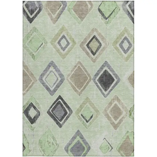 Artichoke Green Taupe And Gray Geometric Washable Indoor Outdoor Area Rug Photo 3