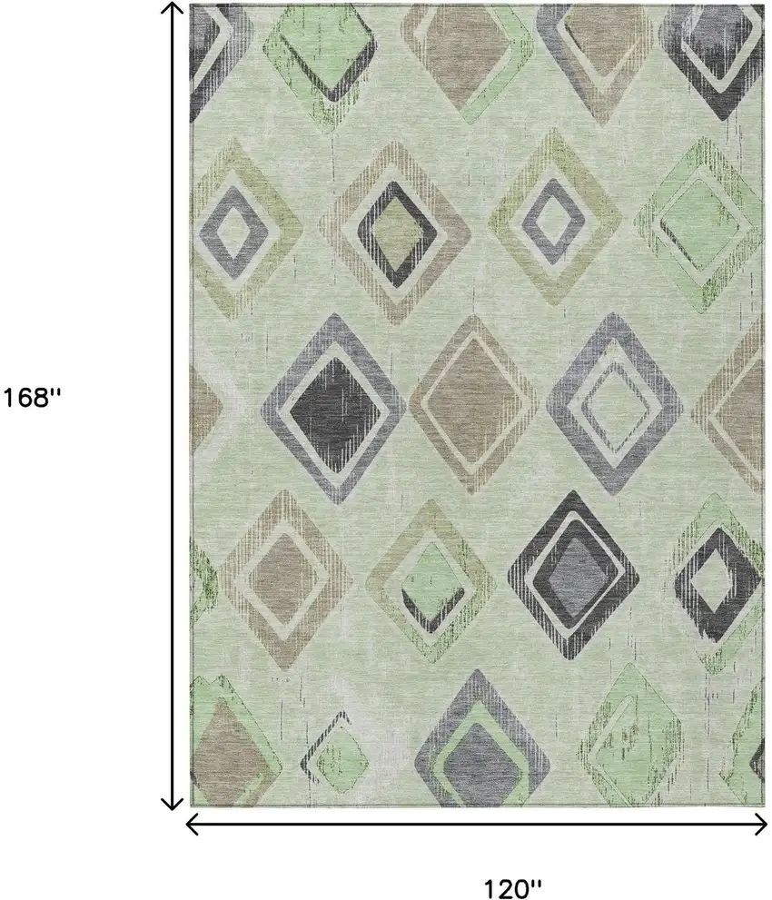 Artichoke Green Taupe And Gray Geometric Washable Indoor Outdoor Area Rug Photo 9