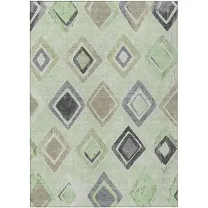 Photo of Artichoke Green Taupe And Gray Geometric Washable Indoor Outdoor Area Rug