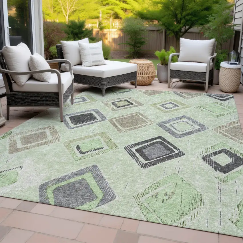 Artichoke Green Taupe And Gray Geometric Washable Indoor Outdoor Area Rug Photo 8