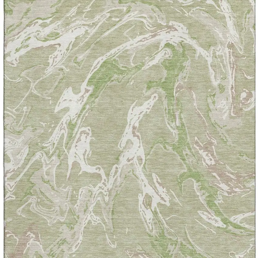 Artichoke Green Taupe And Ivory Abstract Washable Area Rug With UV Protection Photo 3