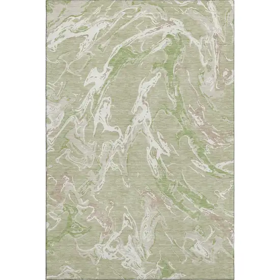 Artichoke Green Taupe And Ivory Abstract Washable Area Rug With UV Protection Photo 1