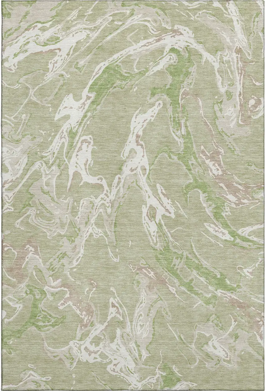 Artichoke Green Taupe And Ivory Abstract Washable Area Rug With UV Protection Photo 1