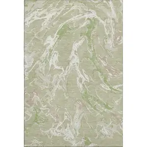 Photo of Artichoke Green Taupe And Ivory Abstract Washable Area Rug With UV Protection