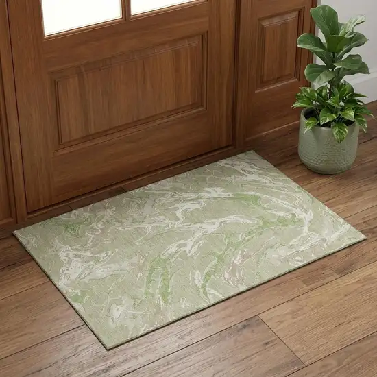 Artichoke Green Taupe And Ivory Abstract Washable Area Rug With UV Protection Photo 1