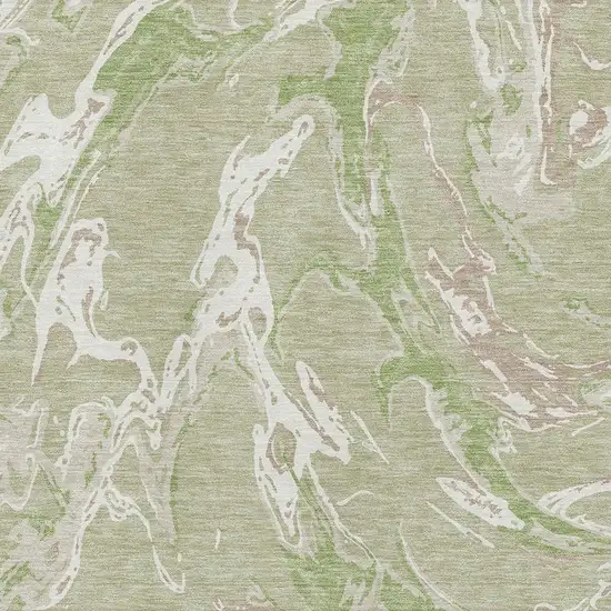 Artichoke Green Taupe And Ivory Abstract Washable Area Rug With UV Protection Photo 2