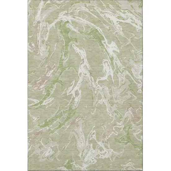 Artichoke Green Taupe And Ivory Abstract Washable Area Rug With UV Protection Photo 3