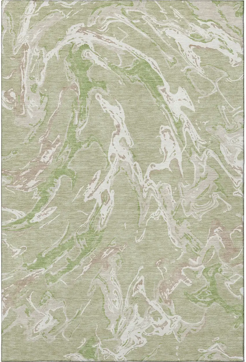 Artichoke Green Taupe And Ivory Abstract Washable Area Rug With UV Protection Photo 3