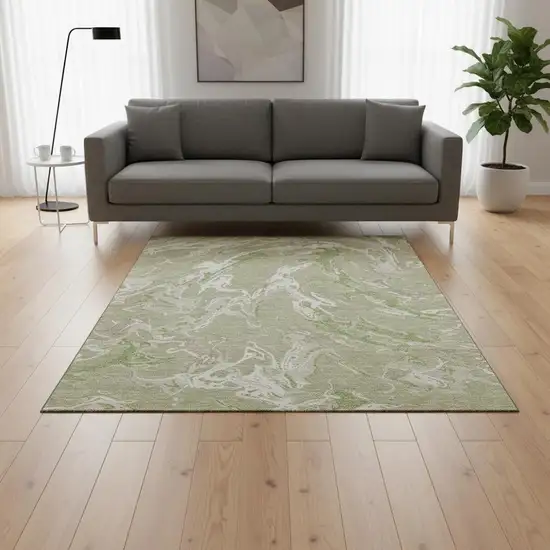 Artichoke Green Taupe And Ivory Abstract Washable Area Rug With UV Protection Photo 2