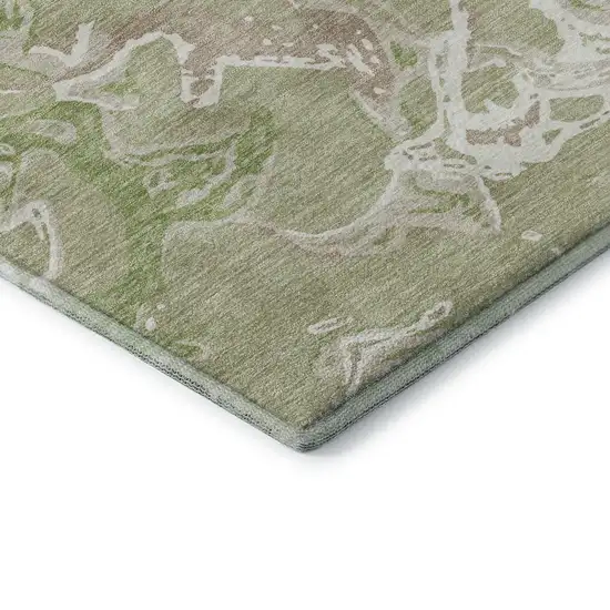 Artichoke Green Taupe And Ivory Abstract Washable Area Rug With UV Protection Photo 6