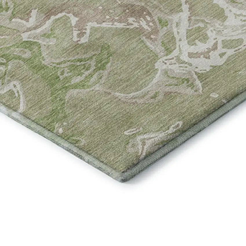Artichoke Green Taupe And Ivory Abstract Washable Area Rug With UV Protection Photo 6