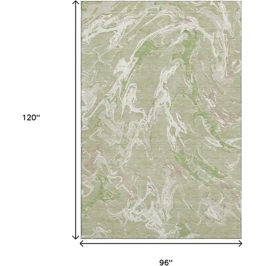 Artichoke Green Taupe And Ivory Abstract Washable Area Rug With UV Protection Photo 9
