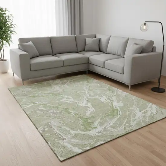 Artichoke Green Taupe And Ivory Abstract Washable Area Rug With UV Protection Photo 2