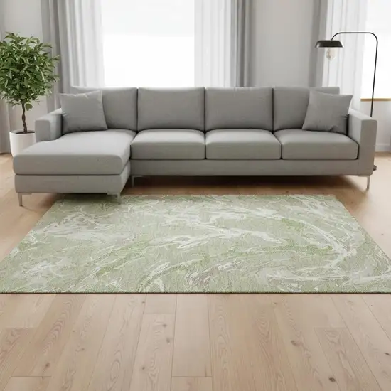 Artichoke Green Taupe And Ivory Abstract Washable Area Rug With UV Protection Photo 2