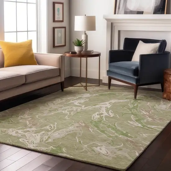 Artichoke Green Taupe And Ivory Abstract Washable Area Rug With UV Protection Photo 4