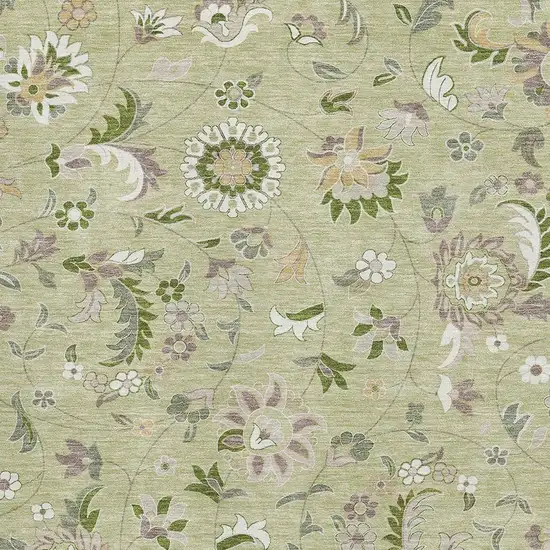 Artichoke Green Taupe And Ivory Floral Washable Area Rug With UV Protection Photo 2
