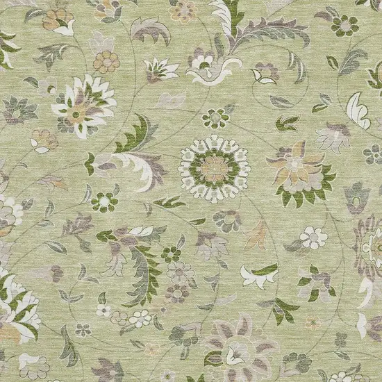 Artichoke Green Taupe And Ivory Floral Washable Area Rug With UV Protection Photo 2