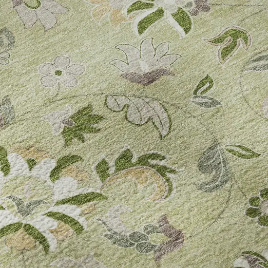 Artichoke Green Taupe And Ivory Floral Washable Area Rug With UV Protection Photo 9