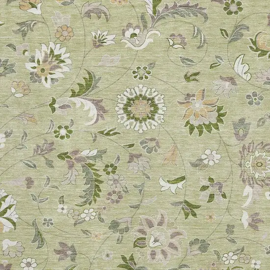 Artichoke Green Taupe And Ivory Floral Washable Area Rug With UV Protection Photo 2