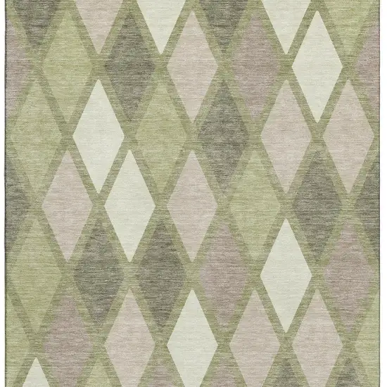 Artichoke Green Taupe And Ivory Geometric Washable Area Rug With UV Protection Photo 4