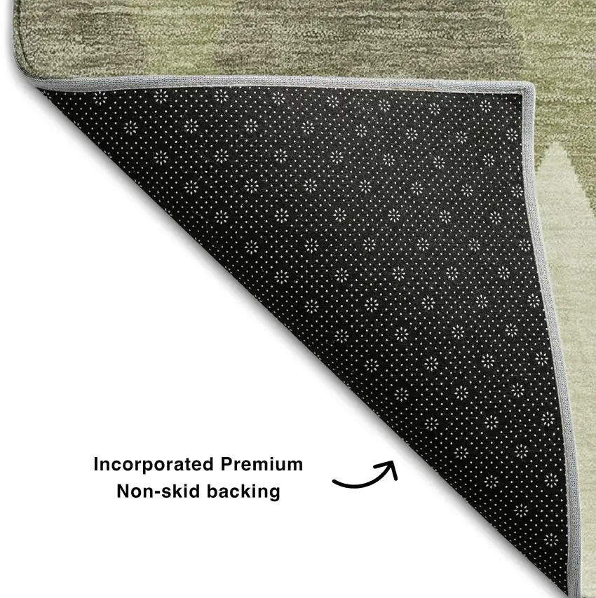 Artichoke Green Taupe And Ivory Geometric Washable Area Rug With UV Protection Photo 7