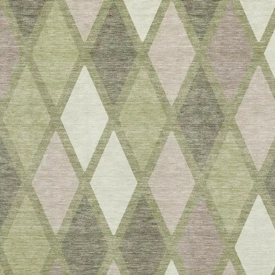 Artichoke Green Taupe And Ivory Geometric Washable Area Rug With UV Protection Photo 3