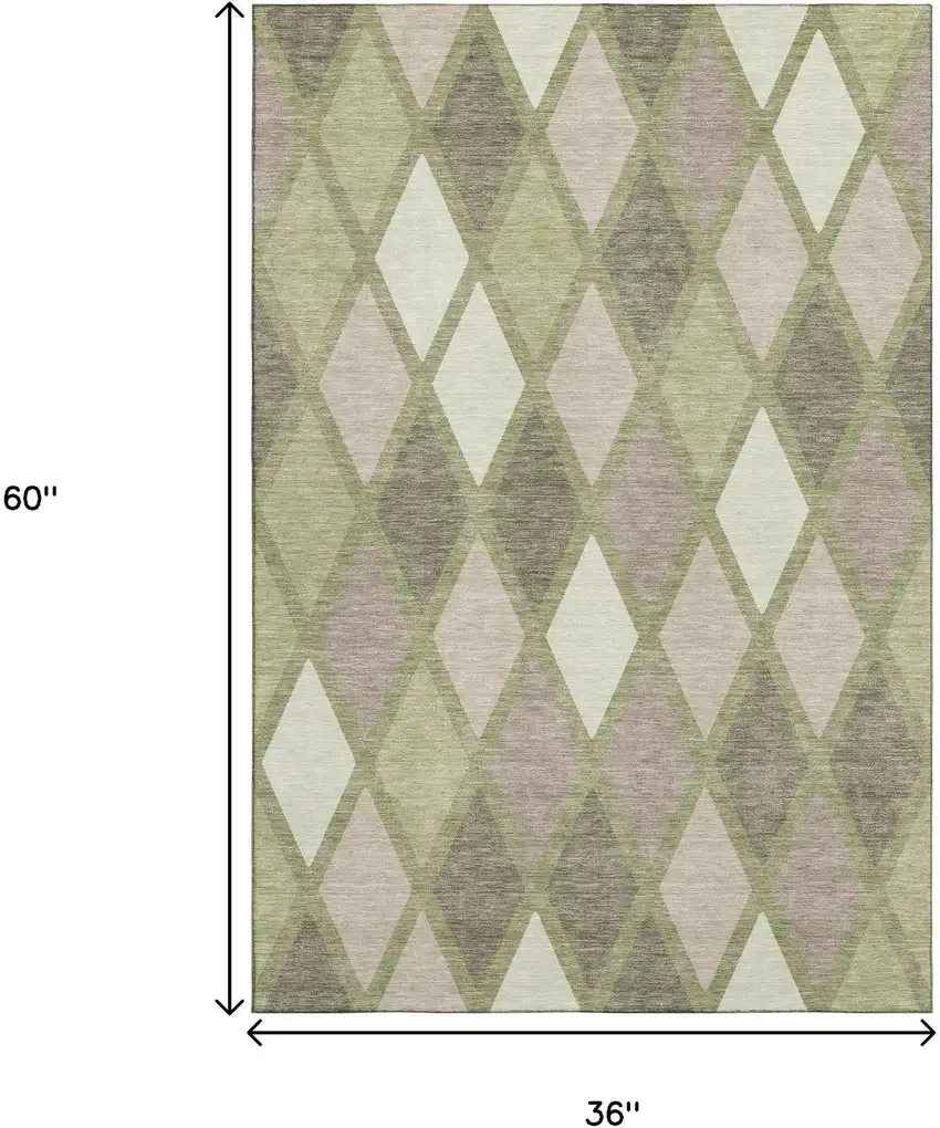 Artichoke Green Taupe And Ivory Geometric Washable Area Rug With UV Protection Photo 3