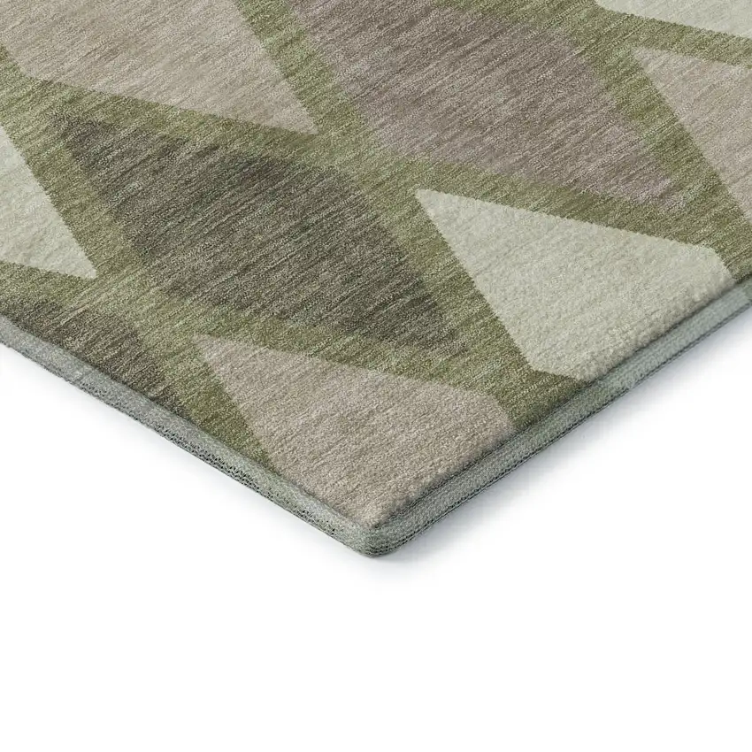 Artichoke Green Taupe And Ivory Geometric Washable Area Rug With UV Protection Photo 8