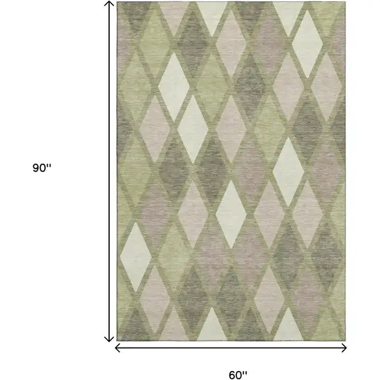 Artichoke Green Taupe And Ivory Geometric Washable Area Rug With UV Protection Photo 9