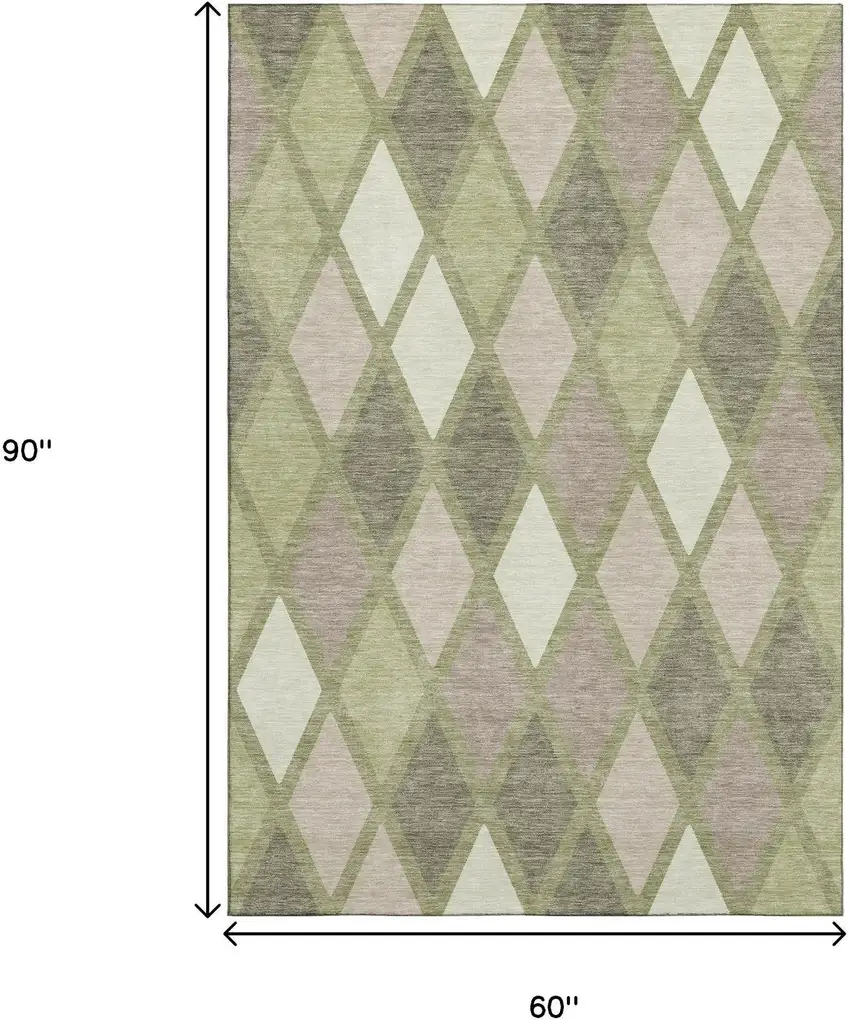 Artichoke Green Taupe And Ivory Geometric Washable Area Rug With UV Protection Photo 9