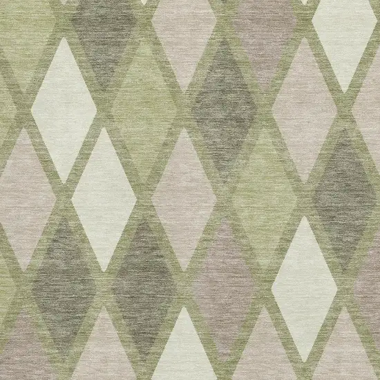 Artichoke Green Taupe And Ivory Geometric Washable Area Rug With UV Protection Photo 3