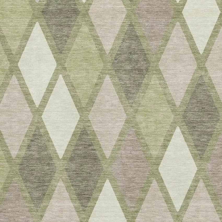 Artichoke Green Taupe And Ivory Geometric Washable Area Rug With UV Protection Photo 3