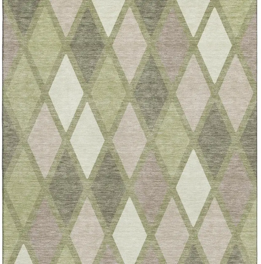 Artichoke Green Taupe And Ivory Geometric Washable Area Rug With UV Protection Photo 4
