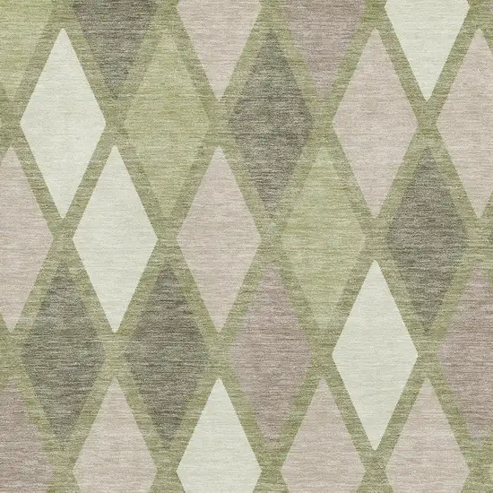 Artichoke Green Taupe And Ivory Geometric Washable Area Rug With UV Protection Photo 3