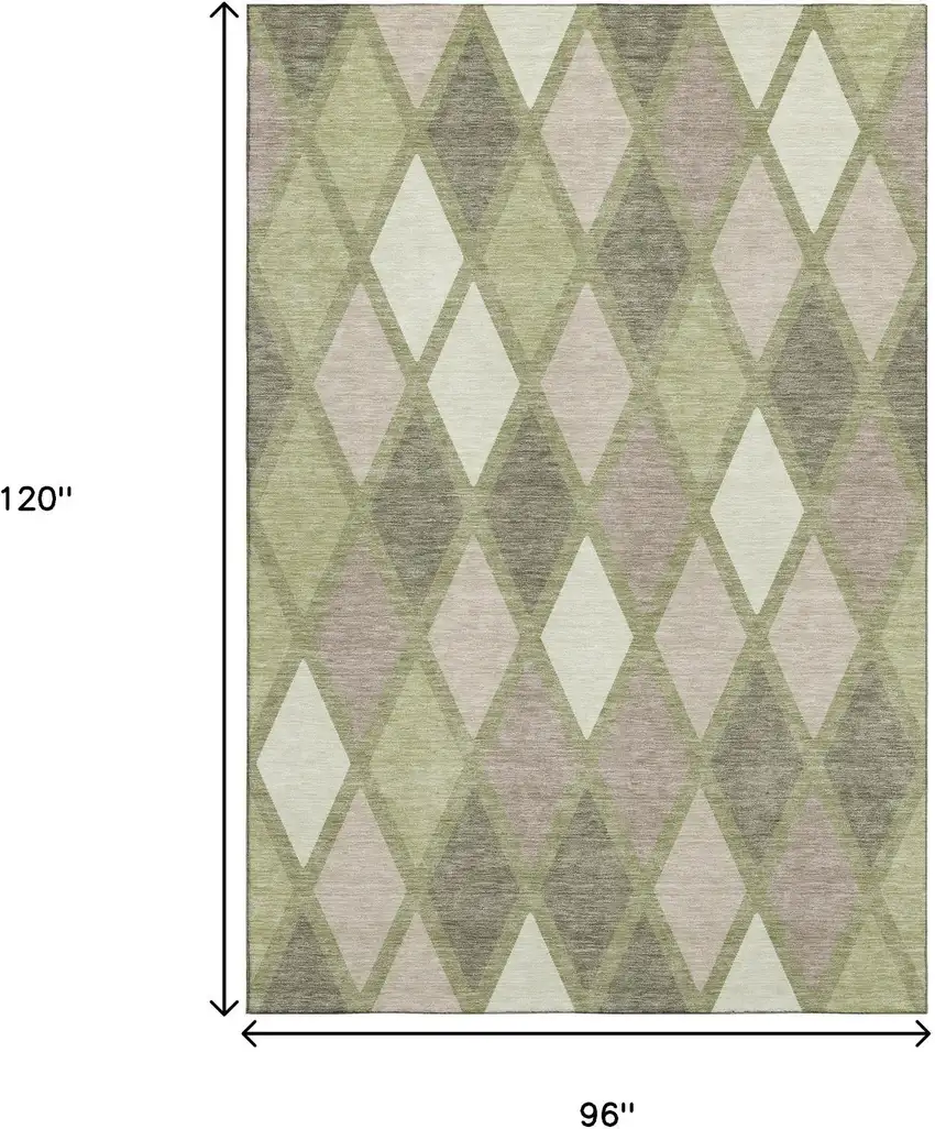Artichoke Green Taupe And Ivory Geometric Washable Area Rug With UV Protection Photo 9