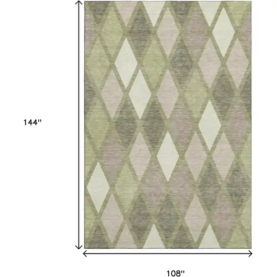 Artichoke Green Taupe And Ivory Geometric Washable Area Rug With UV Protection Photo 9