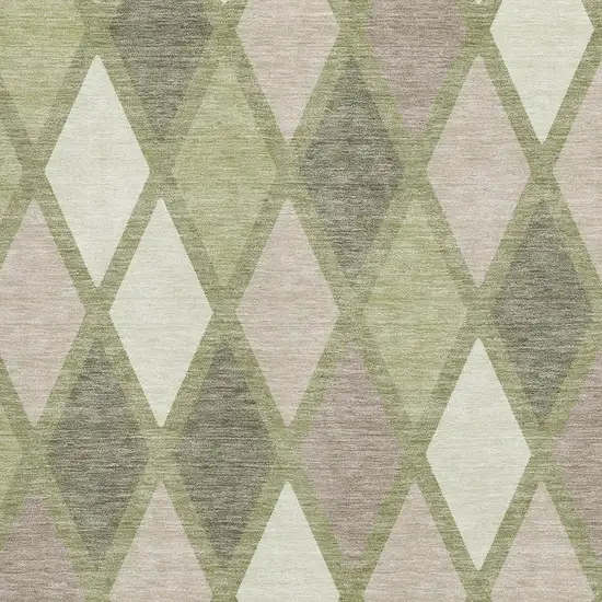 Artichoke Green Taupe And Ivory Geometric Washable Area Rug With UV Protection Photo 3
