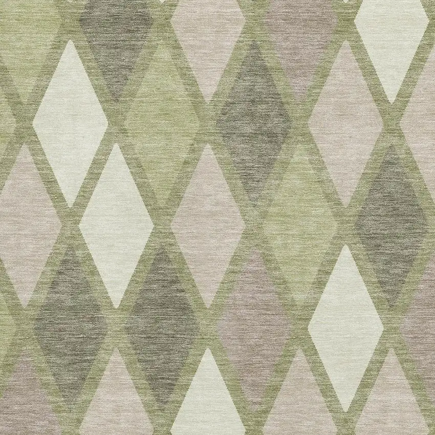 Artichoke Green Taupe And Ivory Geometric Washable Area Rug With UV Protection Photo 3