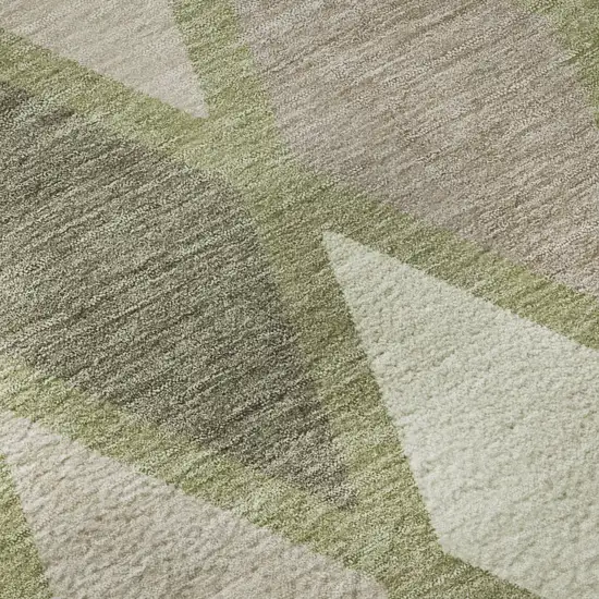 Artichoke Green Taupe And Ivory Geometric Washable Area Rug With UV Protection Photo 8