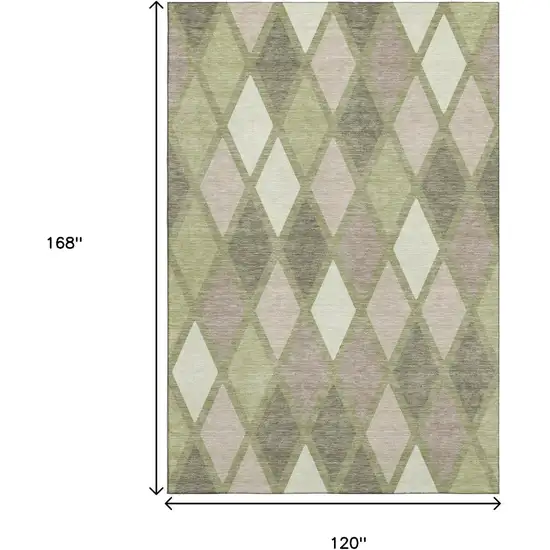 Artichoke Green Taupe And Ivory Geometric Washable Area Rug With UV Protection Photo 9
