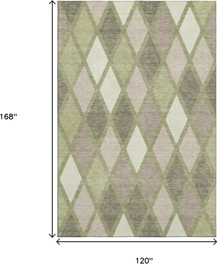 Artichoke Green Taupe And Ivory Geometric Washable Area Rug With UV Protection Photo 9
